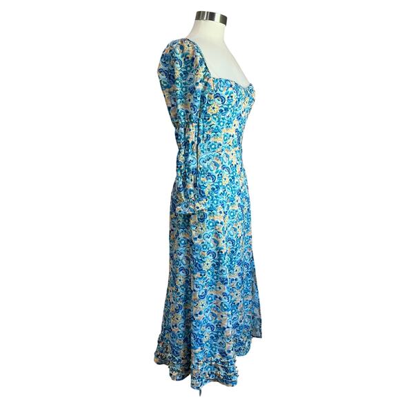 Paloma Blue Romantic Long Blue Floral Sleeve Isla Midi Dress Size Small - Picture 3 of 11